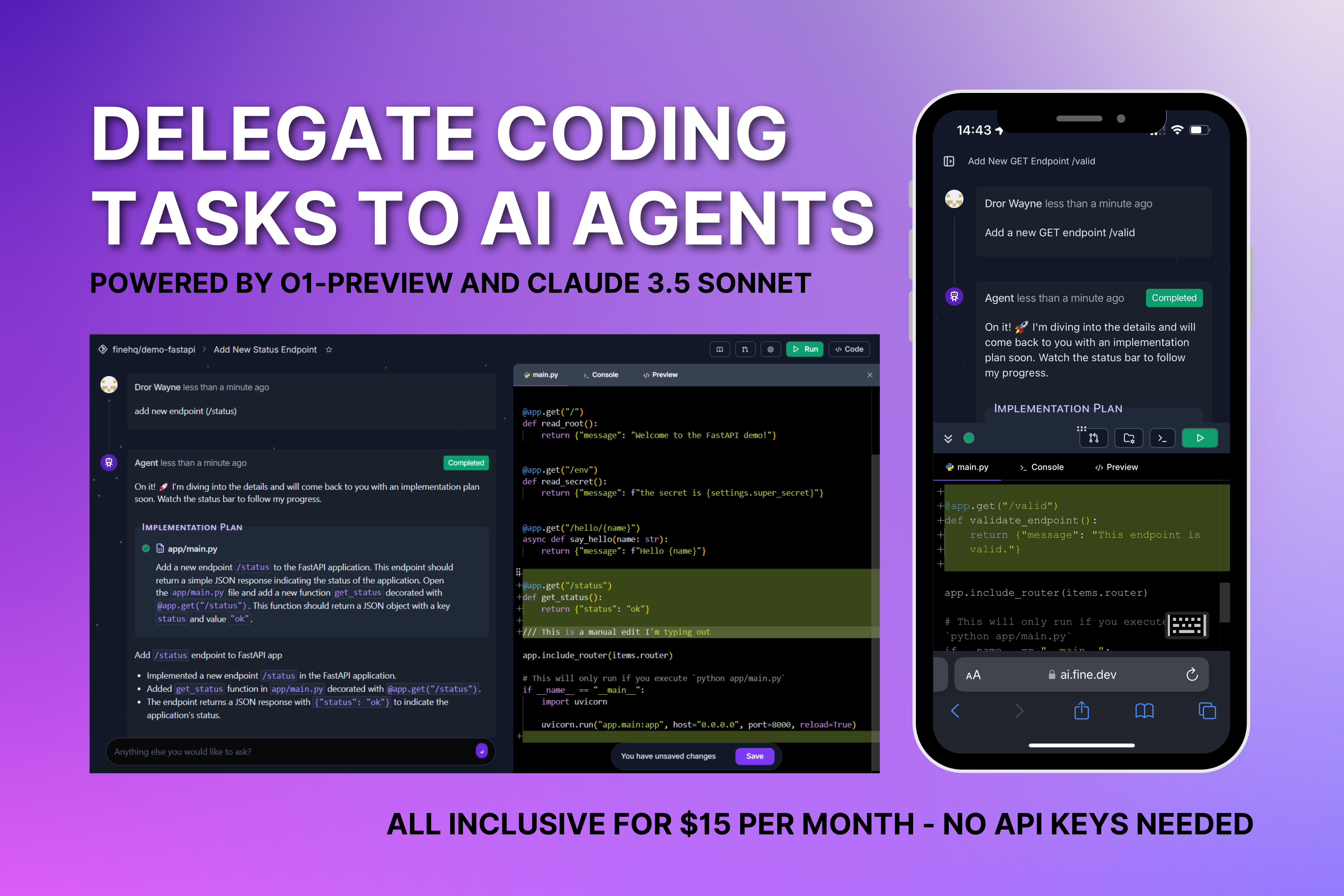 Using o1-preview and 3.5 Sonnet for coding tasks with Fine, the AI coding agent for startups
