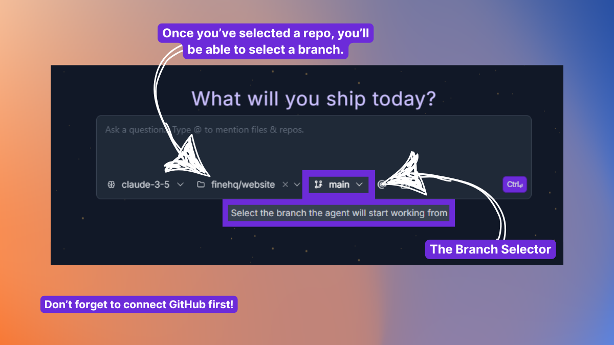 Select a branch in your project for AI coding