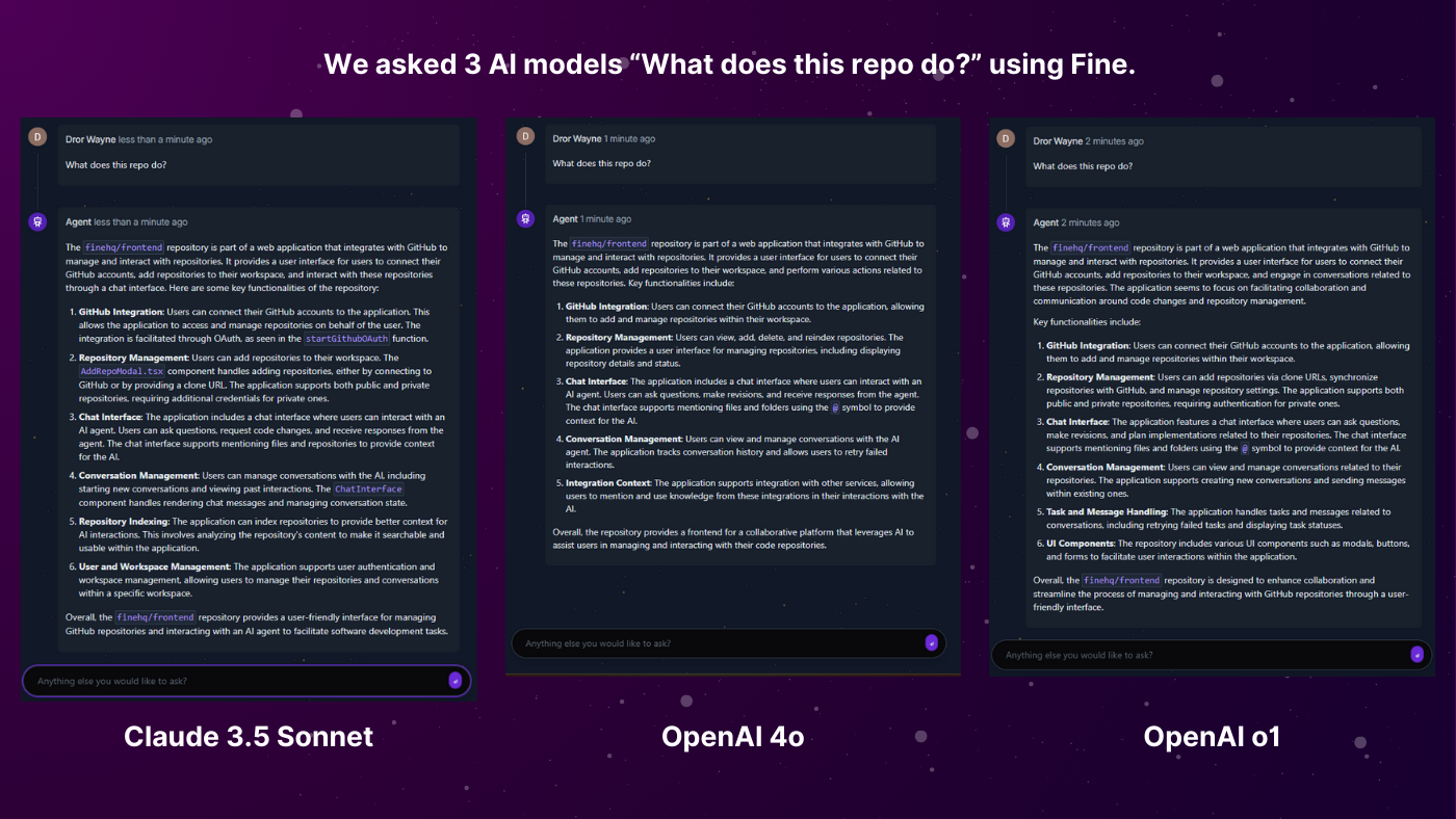 Comparing different AI models for Coding tasks in Fine